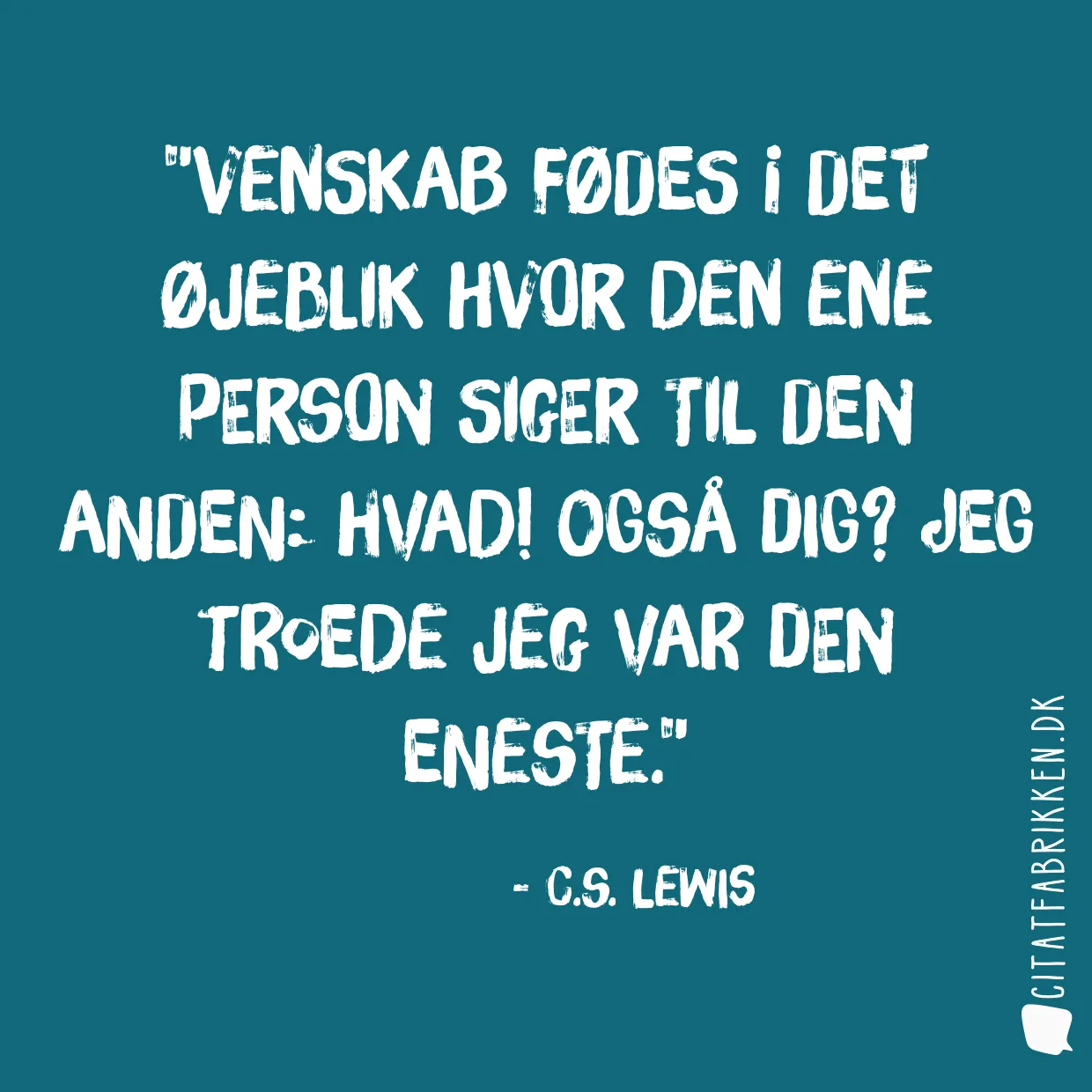 Venskab fødes i det øjeblik hvor den ene person siger til den anden: Hvad! Også dig? Jeg troede jeg var den eneste.