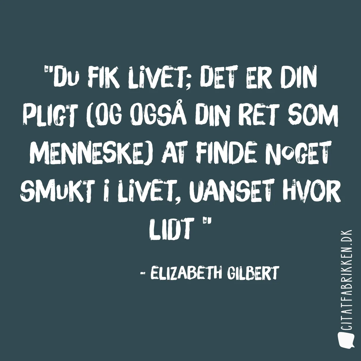 Du fik livet; det er din pligt (og også din ret som menneske) at finde noget smukt i livet, uanset hvor lidt 