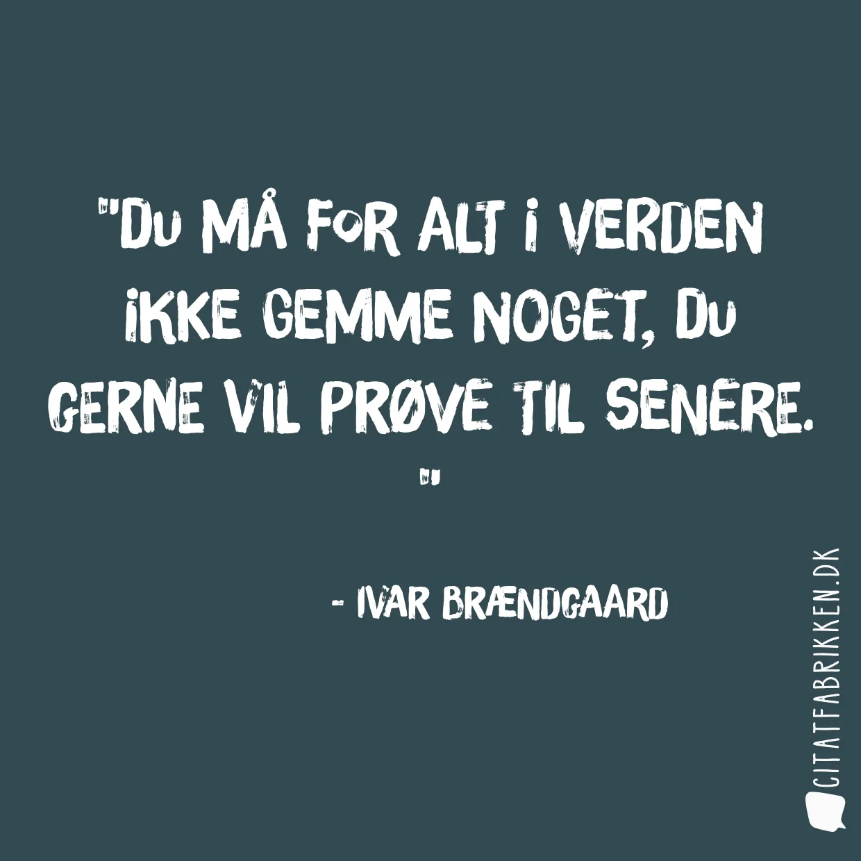 Du må for alt i verden ikke gemme noget, du gerne vil prøve til senere. 